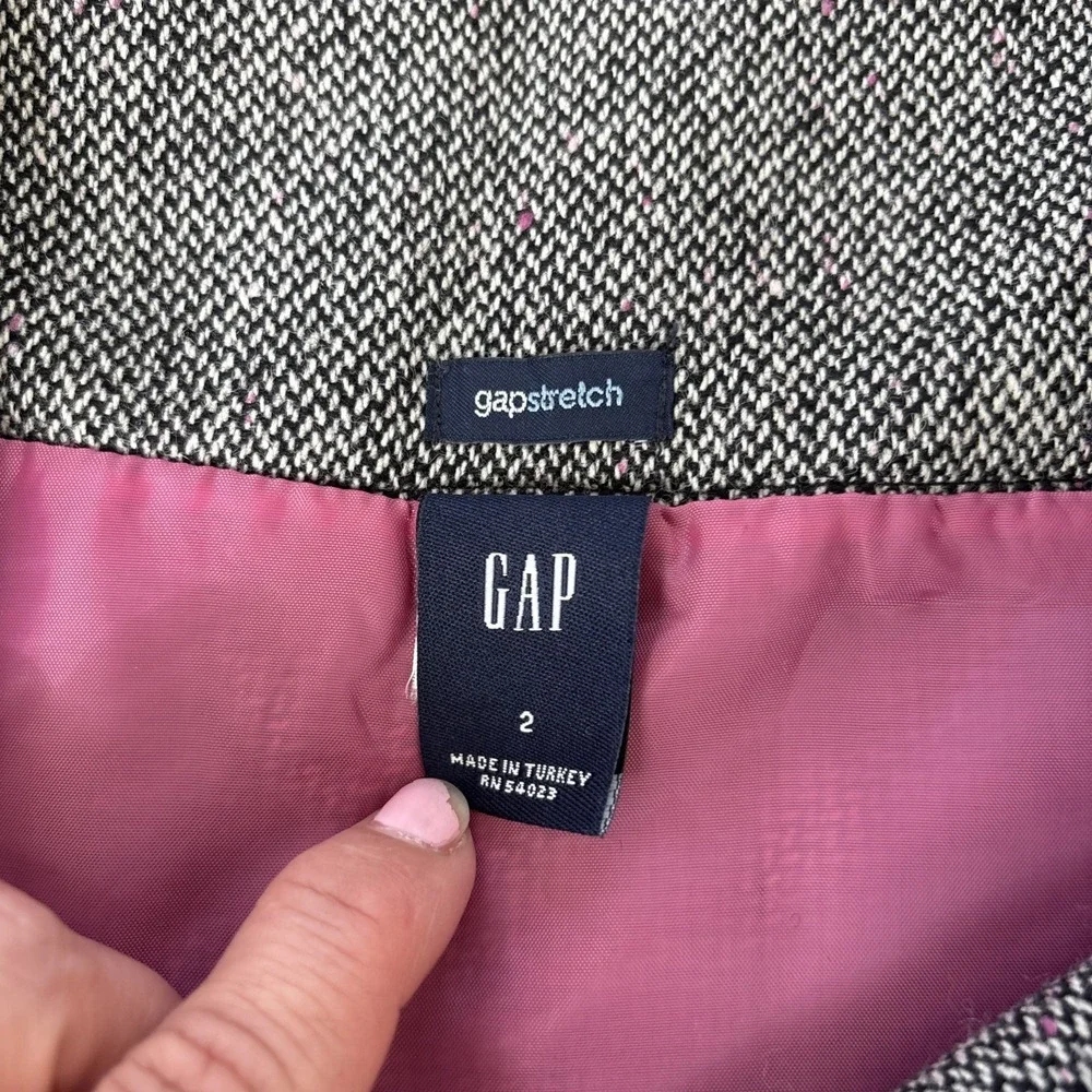 GAP Wool Blend Tweed Womens Size 2 Mini Skirt Black Pink Speckled‎ Y2K Vtg